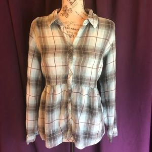 Plaid button up shirt with tie back
